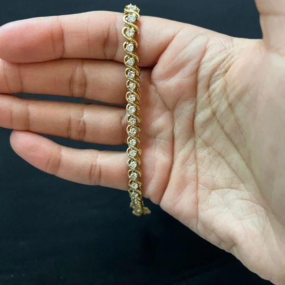 Gold Plated Sterling Silver and CZ Tennis Bracelet - Picture 7 of 8